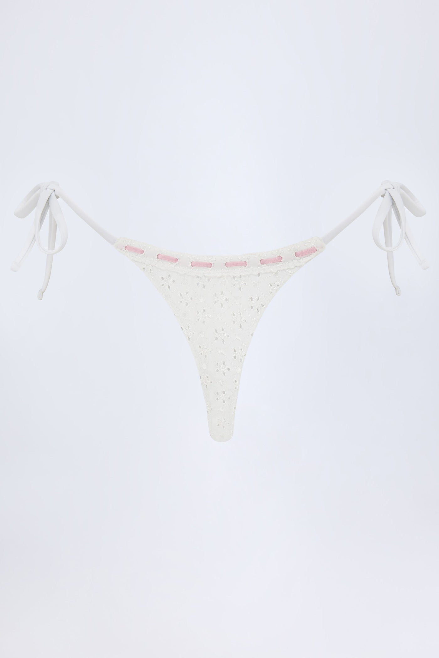 Beyaz Broderie Anglaise Yandan Bağlamalı Tanga Bikini Altı