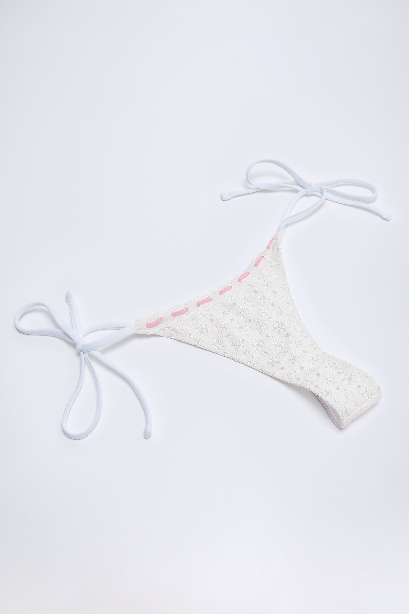 Beyaz Broderie Anglaise Yandan Bağlamalı Tanga Bikini Altı