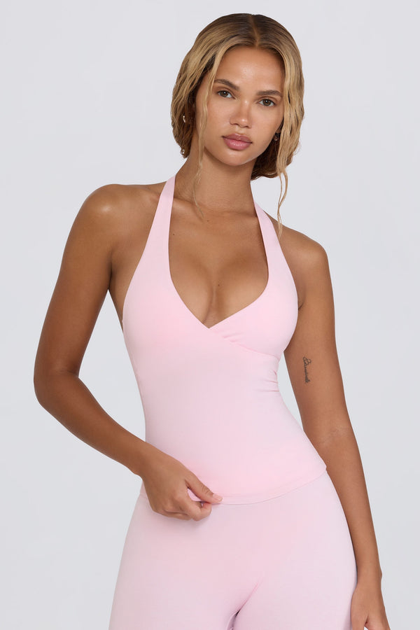 Açık Pembe Marl Rengi Halter Yaka Askılı Tank Top