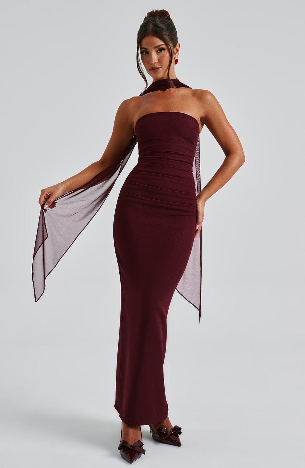 Yulia Maxi Elbise - Kiraz Rengi Lake